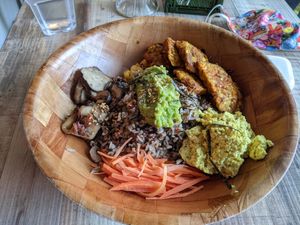Olive rice bowl with extra tempeh at WellSmoocht in West Singapore