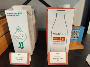 Oat and almond milk for sales at WellSmoocht in West Singapore