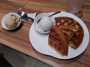 Waffle and ice cream (sweet and salty, coconut) at WellSmoocht in West Singapore