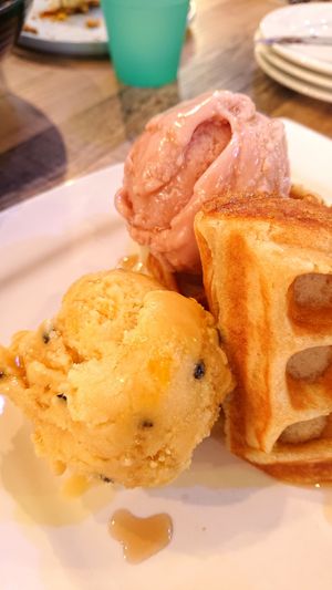 mango passionfruit and strawberry ice cream on waffles at WellSmoocht in West Singapore