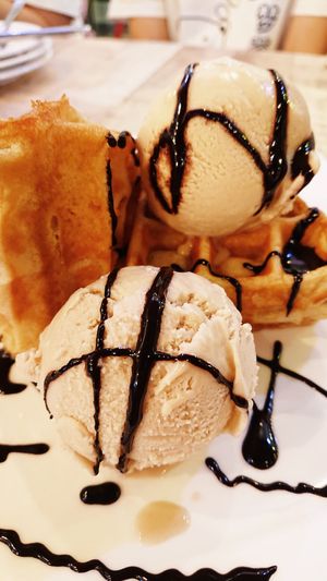 pure hazelnut and Atlantic sea salt gula melaka ice cream on waffles at WellSmoocht in West Singapore