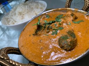 Mirchi Ka Salan: Long Hot Peppers, Garlic, Onion and Spices in a Sesame Peanut Sauce at Hillside Indian Cuisine in Portage