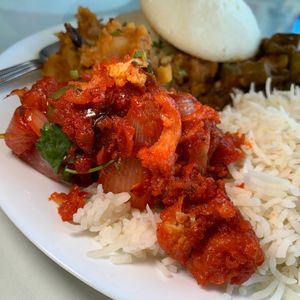 Chilli Gobi: Cauliflower, Bell Peppers, Onions in Spicy Chilli Sauce at their Weekend Lunch Buffet at Hillside Indian Cuisine in Portage