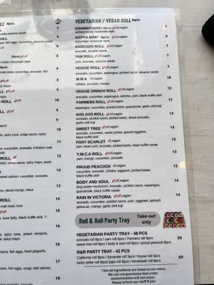 Vegan section  at Nubo Sushi Roll & Roll in Victoria