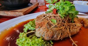 Dark sauce fish at Liao Zhai Ge in Johor Bahru