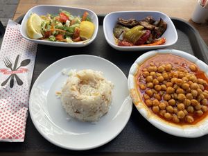 Mixed Salad, fried Eggplants & Paprika, Rice, Chickpeas  at Kalender Ev Yemekleri in Izmir