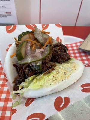 Sticky tempeh bao bun  at Larry's in Amsterdam