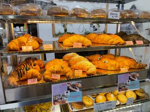 The croissant selection (cream, pistachio, chocolate, mixed berries, apricot, or simply empty) at Ratatouille in Turin