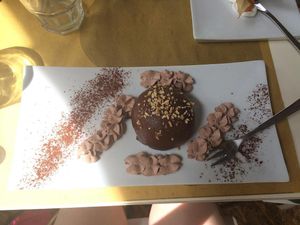 Chocolate semifredo - basically ice cream covered in chocolate. at Ratatouille in Turin