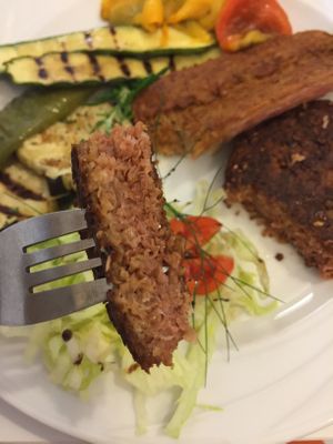 The Beyond Meat special featuring the burger and sausage with grilled vegetables  at Ratatouille in Turin