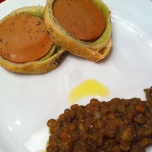 veggie cotechino in crust and lentil stew at Ratatouille in Turin