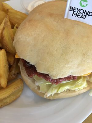 Beyond Meat burger and chips at Ratatouille in Turin