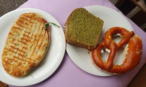 Salami panini, Pistachio-lime cake, Brezn at ELVIE in Augsburg