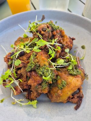 Chickpea fritters - so good!!! at The Goose Beach Bar + Kitchen  in Busselton