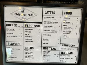 Full menu  at Improper City in Denver