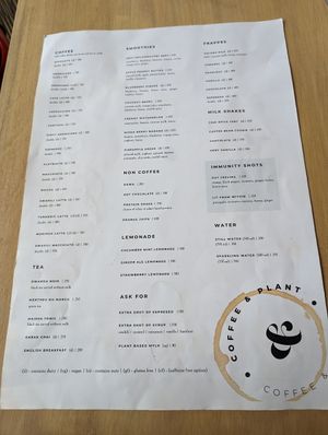 Drinks menu at Coffee & Plant in Nairobi