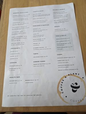 Food menu at Coffee & Plant in Nairobi