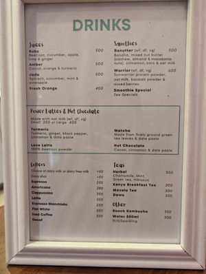 Drinks menu at Heather's Kitchen in Nairobi