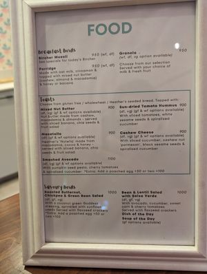 Food menu at Heather's Kitchen in Nairobi