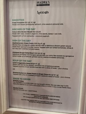 Specials menu at Heather's Kitchen in Nairobi
