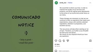 NOTICE: Buffet price now € 14,90
 at Verde Hut in Porto