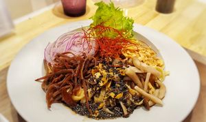 Black Sesame noodles at Noodle Stand THREE P's in Matsumoto