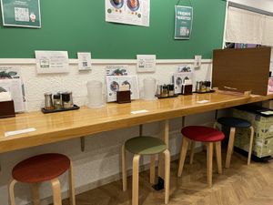 Simple seating  at Noodle Stand THREE P's in Matsumoto