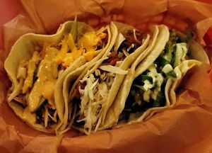 Jackfruit Tinga, Chorizo Seitan, Crispy Fried Tofu at Taco Party in Somerville