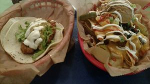 Tofu taco and nachos at Taco Party in Somerville