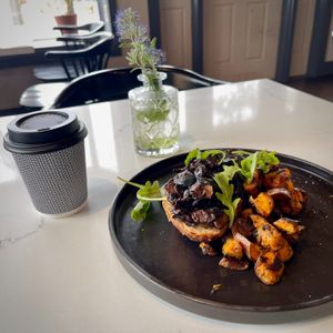 Mushroom toast on house made sourdough at Blawenburg Bistro in Skillman