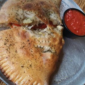 Vegan calzone at Yellow Brick Pizza in Columbus
