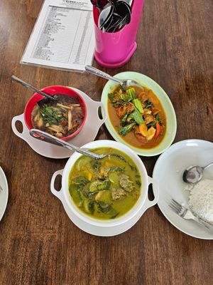 Green curry, bak kut teh, pad phet (monkey head mushrooms) at  Thai Vegan - 泰素食館 in Alor Setar
