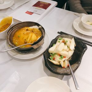 Pumpkin beancurd and bamboo shoot at Yang Shin 養心茶樓 in Taipei