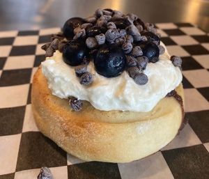 Vanilla Frosting, Blueberries, and Chocolate Chips at Cinnaholic in Tucson