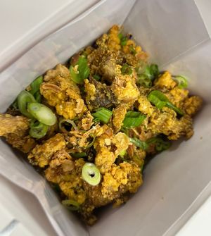 Lucky Buddha Box topped with fried oyster mushrooms! SO GOOD!  at Stir House - Vegan Stir Fry in Atlanta