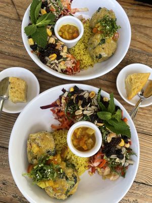 Main dishes and small dessert  at Laurel Vegan Bistro Gluten-Free in Palomino