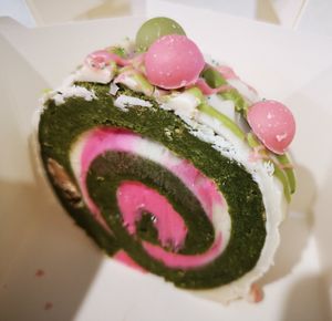 A slice of matcha yule log at Chonk in Malaga