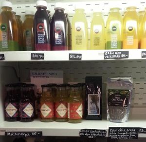 drinks and pre-made food options at Matapoteket in Stockholm