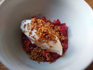 Rhubarb dessert at WILLICHS in Mainz