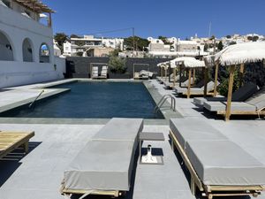 Pool but it was too windy to be out there most days  at The Noverian Bios Santorini, Vegan Boutique Hotel in Santorini