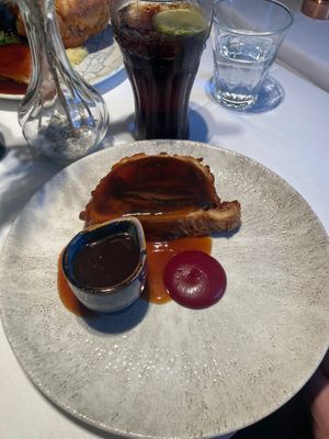 Mushroom wellington with gravy and beetroot puree (plus lots of veggies in a separate bowl!) at The Plough   in Cambridge