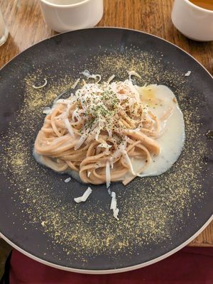 Vegan carbonara at Bio Cafe in Tokyo