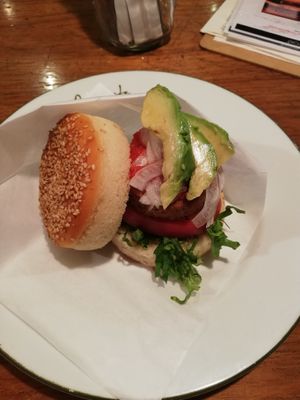 Vegan gluten-free burger  at Bio Cafe in Tokyo