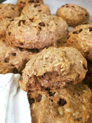 Vegan Chunky Monkey Cookie with banana, coconut, and chocolate chips at Good Harbor Coffee and Bakery in Traverse City