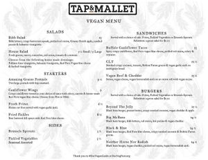 Tap & Mallet vegan menu at Tap and Mallet in Rochester