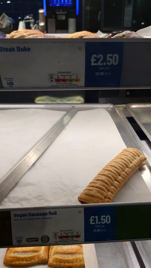 Vegan sausage roll with puffy pastry at CWL - Greggs in Cardiff