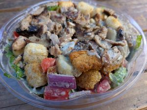 Half size vegan Paul Bunyan with chicken at Garden Monsters in Portland