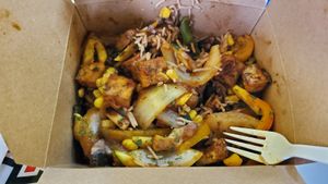 Vegan tofu jerk rice bowl at Di Big Jerk in Gainesville