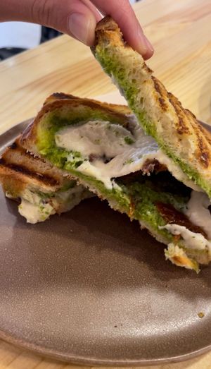 Plant based mozzarela in the panini at Asante in Barcelona