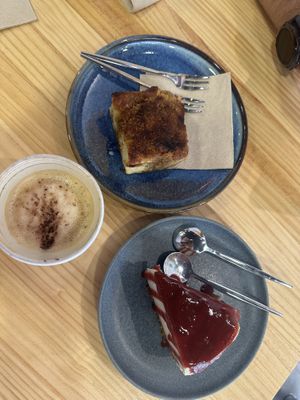 Coconut salted caramel brioche and strawberry cheesecake  at Asante in Barcelona